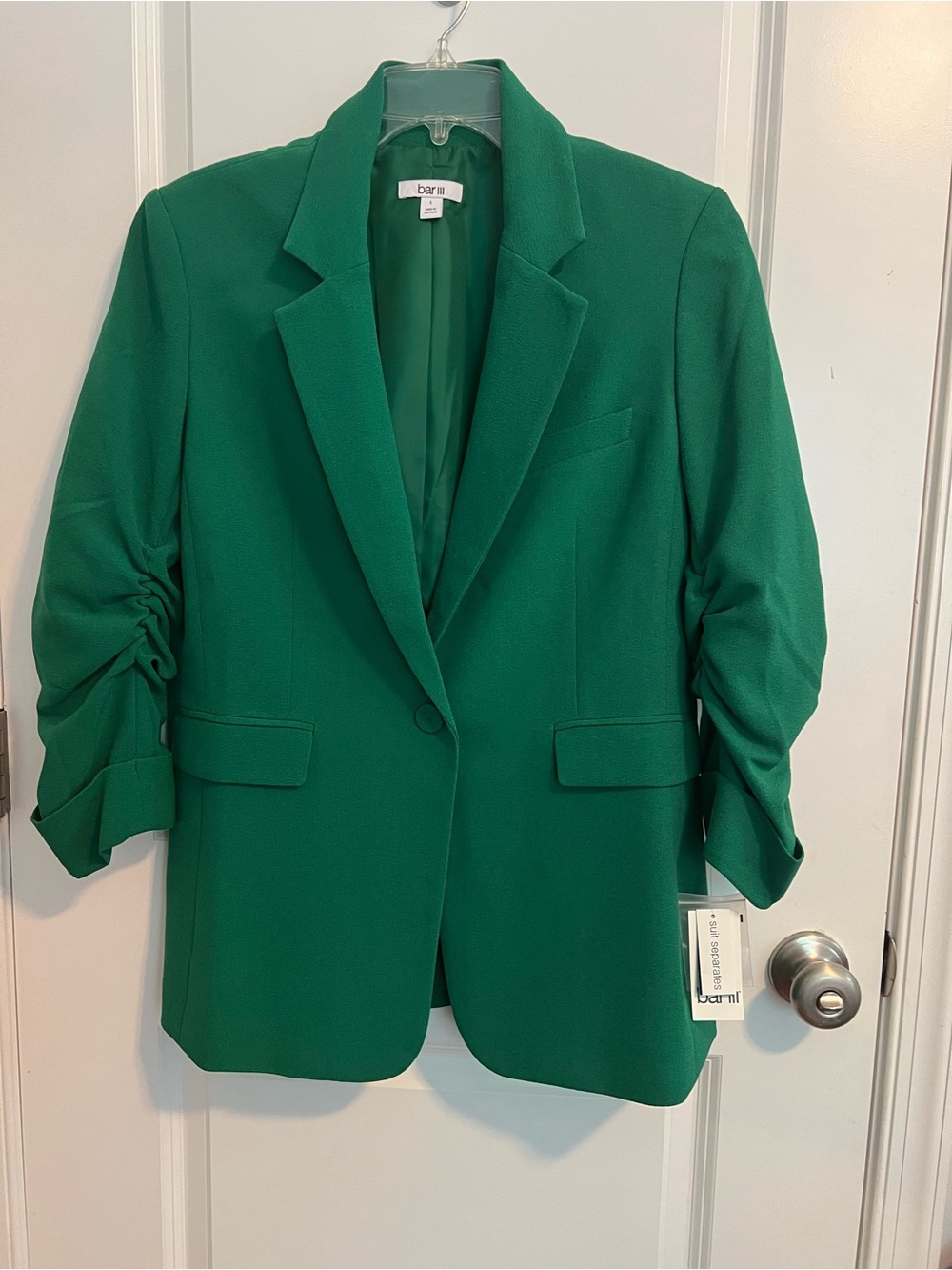 Bar III Emerald Green Ruched-Sleeve Blazer